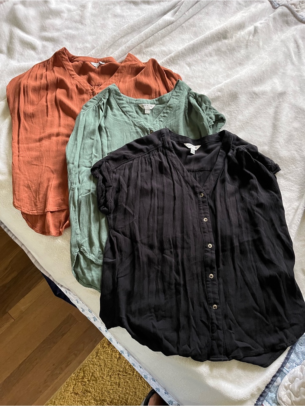 3!!!! Brown, Black & Green ORVIS Women's Button-Front Short Sleeve Tops